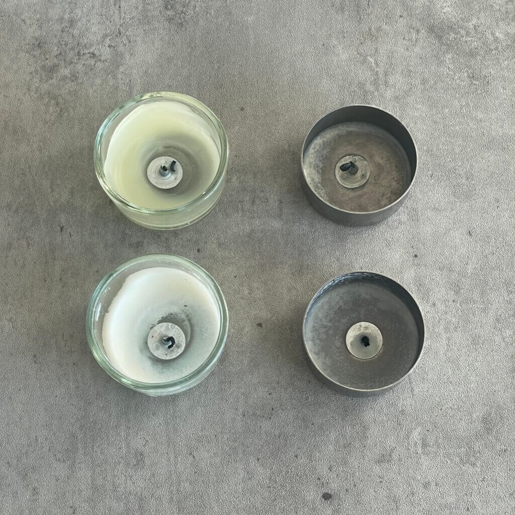 Teelichthalter Glas versus Metall